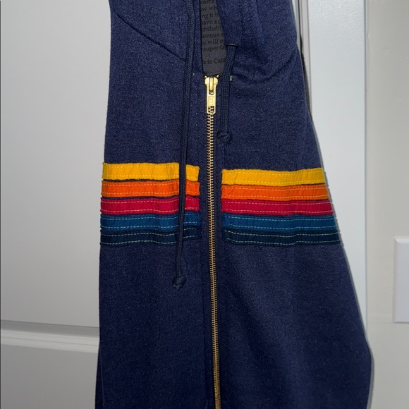 Aviator Nation Navy Blue Hooded Sweater with Multicolor Stripes sz Large - Picture 12 of 14